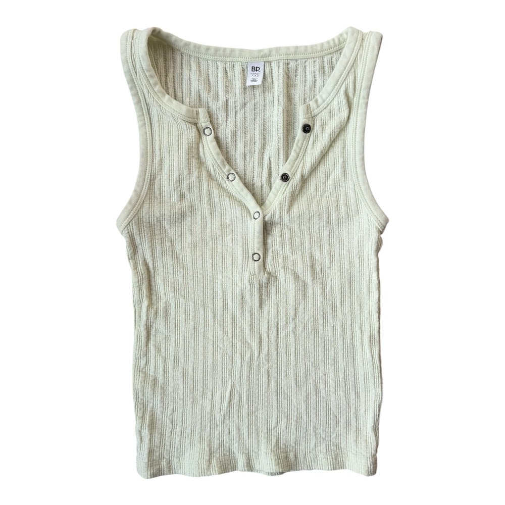 BP by Nordstrom Ribbed Cropped‎ Henley Tank Top XXS Light Sage Green Spring
